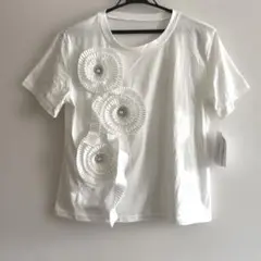 未使用タグ付　Voie lactee カットソー　リボン装飾　ビジュー付き