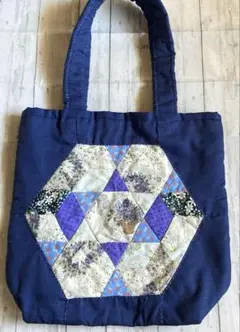 ハンドメイド、パッチワーク、バック、青系