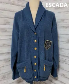 美品 ESCADA エスカーダ 金ボタン ロゴエンブレム ニットジャケット