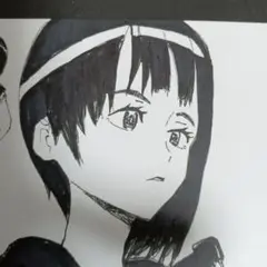 アニメイラスト 女性キャラクター インク画