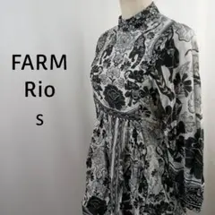 FARM Rio　長袖　フラワーレオパードドレス　S　ブラック×ホワイト