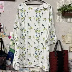 31日迄のサマーバーゲン☆綿100% Ｗガーゼ ボタニカル柄チュニック　2XL