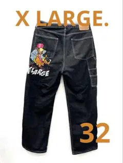 【お買得】XLARGE ブラックデニム ワイドパンツ 32
