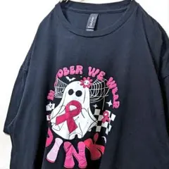 ギルダン ピンクリボン ゴースト Tシャツ ブラック 黒 XL 古着