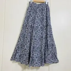 美品 BEARDSLEY フラワープリントティアードロングフレアスカート