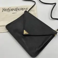 美品 イヴ・サンローラン ショルダーバッグ カサンドラロゴ レザー 黒 ブラック