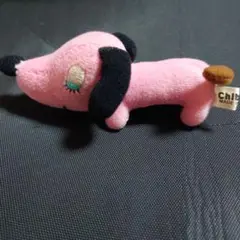 レトロ ミニチュアダックスフンド ぬいぐるみ マスコット ピンク