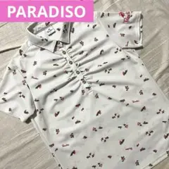 ●パラディーゾ●ポロシャツ 花柄 Lサイズ 白系 ゴルフ 半袖 レディース