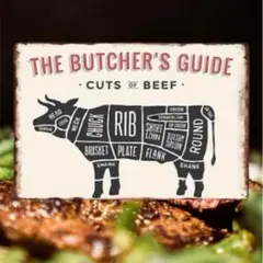 ブリキ看板 ブッチャーガイド　インテリア 牛ビーフ 焼肉ステーキ アメリカン雑貨