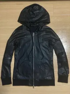 美品 ノーアイディー 変形ラムレザージャケット フーディー ダブルファスナー レザー ライダースジャケット レディース ダブル ラムレザー