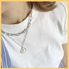 コイン チェーン 2連 ネックレス 二重 海外系　おしゃれ　ZARA系　可愛い