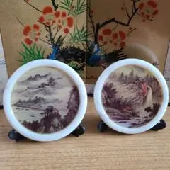 中古【 大理石 】飾り皿 コースター 置物 インテリア 和室 アンティーク