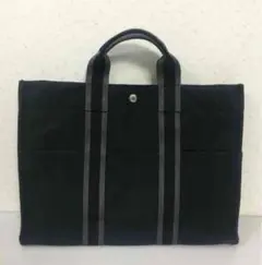 極美品 HERMES エルメス フールトゥ MM 黒×グレー B4可トートバッグ