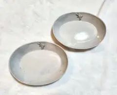 新品 ホワイトグレー 楕円形皿 2枚セット ネコデザイン