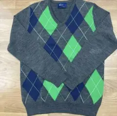 ✨️断捨離価格FRED PERRY Vネック セーター グレー ダイヤ柄サイズS