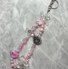 ハンドメイド ビーズストラップキーホルダー