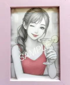 愛瑠 イラスト 赤ワンピース 美少女 カクテル マティーニ アート No.78
