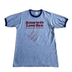 70s 80s USA製 スニーカー 足跡 リンガー Tシャツ 霜降りブルー 紺