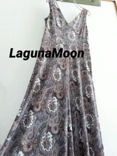【良品】LagunaMoon ペイズリー紫　サロペット　フレアーパンツ