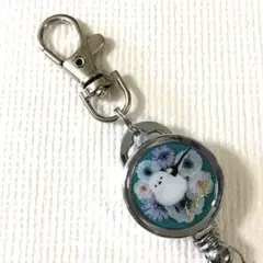 シマエナガ フラワーB リールキーホルダー
