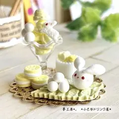 334 ＊お月見ウサギさんのスイーツセット＊　ミニチュアスイーツ　ねんどろいど