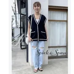 【1度着用のみ美品】 スピックアンドスパン ラインニットベスト ニット Vネック