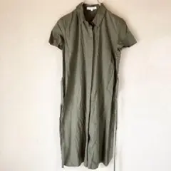 grove シャツワンピース 半袖 ミモレ丈 カーキ Lサイズ