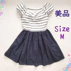 ストライプノースリーブミニワンピース レース Mサイズ