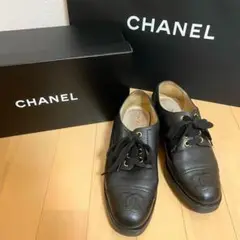 【箱付き】CHANEL ロゴ ローファー 24.5㎝ ロゴ レザー シューズ黒