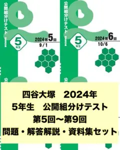 最新２０２４年度　四谷大塚　5年生　組分けテスト　第５回〜9回　過去問フルセット