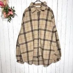 ヴァニーユー　オーバーサイズチェックシャツ　【F】　ベージュ　ドロップショルダー