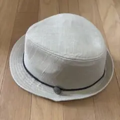 リネン ベージュ ハット ストラップ付き