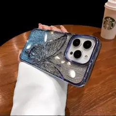 【値下げ】iPhone 16 ケース スマホカバー バタフライ おしゃれ ブルー