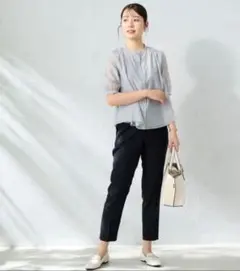 AOKI メタルボタンシアーブラウス　グレー　Lサイズ