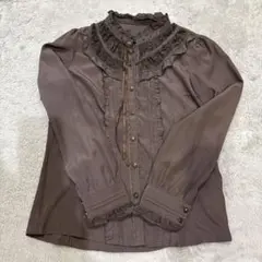ブラウン 長袖ブラウス Mサイズ