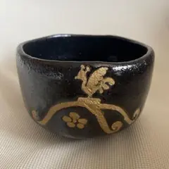 茶道具 黒楽茶碗 九行 在印(LC507) 茶道具 楽茶碗（らくちゃわん） 茶碗 黒楽 角印 松楽窯 小堀良實