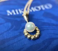 MIKIMOTO 一粒パール ツイストペンダント ネックレス k18 ミキモト