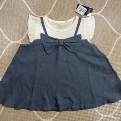 女の子 ビッグリボンTシャツ 100cm デニム風