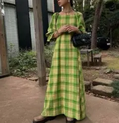 AMERI LACEY CHECK PUFF DRESS