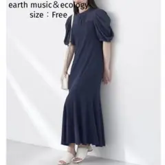 【earth music＆ecology】　リブドッキングワンピース　ネイビー