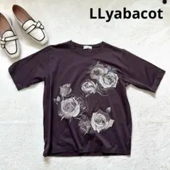 【リヤバコット】Ｍ－Ｌ花柄プリント 半袖Tシャツ ダークブラウン 夏
