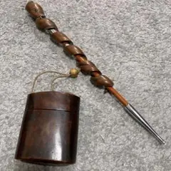 煙管　煙草入れ　煙管付き　キセル　タバコ入れ　アンティーク　レトロ　喫煙具　木製