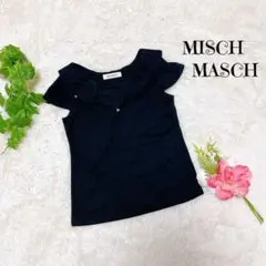 ミッシュマッシュ カットソー 半袖 ビジュー付き リボン【M】ブラック a800