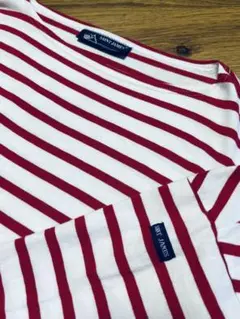 SAINTJAMES　ドロップショルダー白赤　7部袖T1 S　【美品フランス製】