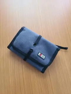 BUBM ブルーグレー収納ポーチ メッシュポケット付き