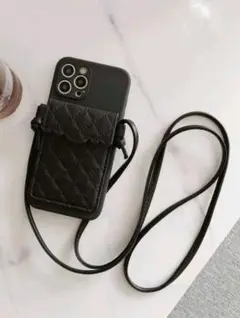 新品 iPhone 13 ショルダーケース 黒 斜め掛け カード入れ付 オシャレ