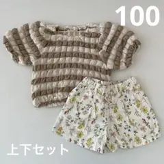 【2日間限定SALE❕】【サイズ100】ポコポコチェック　花柄パンツ上下セット