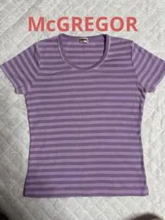 紫色のストライプ 半袖Tシャツ