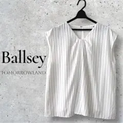 A218美品　Ballsey ポリエステルデシンストライプフロントタックブラウス