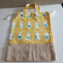 ハンドメイド　ウサギプリントの体操服袋
